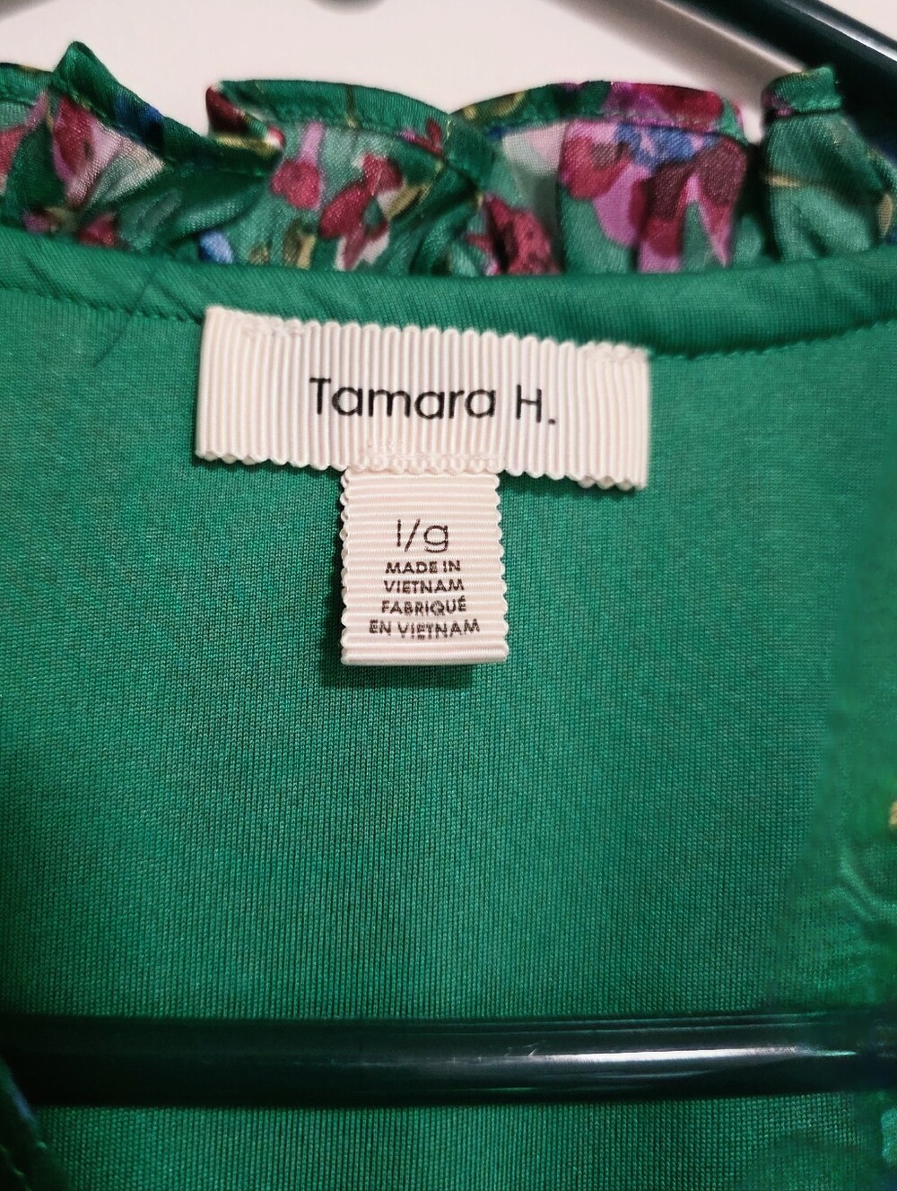 Tamara H Floral Pleated Ruffle Neck Flutter Sleeve Blouse Bubble Hem Green Large - Picture 9 of 12